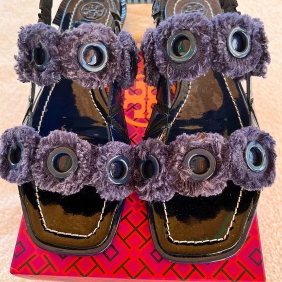 TORY BURCH SANDAL SQUARE TOE SLINGBACK FREYA EYELET BLUE - Picture 4 of 9